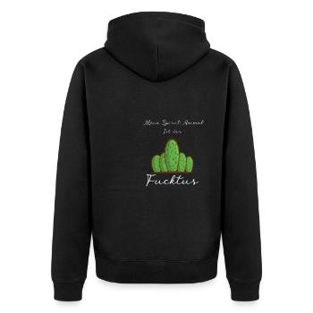 Fucktus Kaktus Mittelfinger Statement - Unisex Premium Bio Zip Hoodie - Schwarz - Hinten - Nico (187cm)