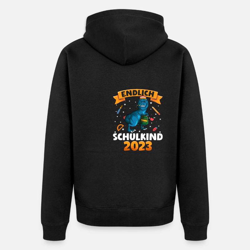 Endlich Schulkind 2023 Einschulung Dinosaurier - Unisex Premium Bio Zip Hoodie - Schwarz