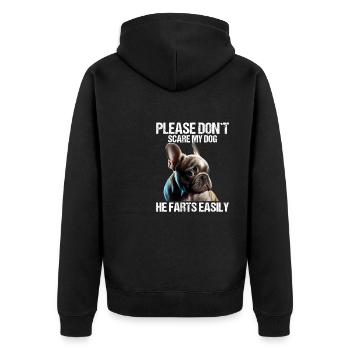 Please don't scare my dog French Bulldog - Unisex Premium Organic Zip Hoodie - black - Back - Nico (187cm)
