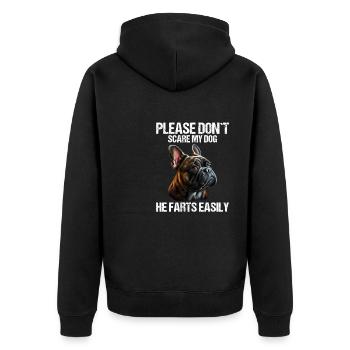 Please don't scare my dog French Bulldog - Unisex Premium Organic Zip Hoodie - black - Back - Nico (187cm)