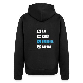 Freitauchen essen schlafen tauchen nochmal - Unisex Premium Bio Zip Hoodie - Schwarz - Hinten - Nico (187cm)