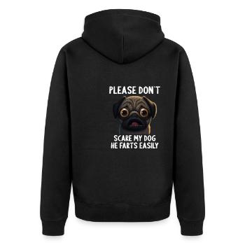 Please don't scare my dog Pug - Unisex Premium Organic Zip Hoodie - black - Back - Nico (187cm)