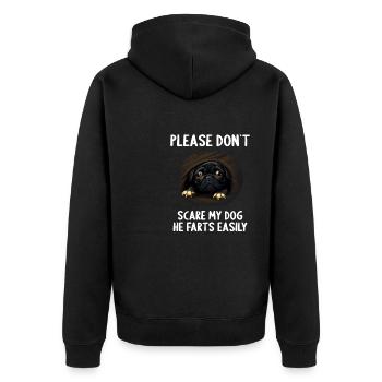 Please don't scare my dog Pug - Unisex Premium Organic Zip Hoodie - black - Back - Nico (187cm)
