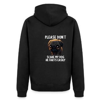 Please don't scare my dog Pug - Unisex Premium Organic Zip Hoodie - black - Back - Nico (187cm)