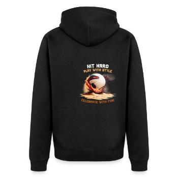 Hit Hard Play With Style Celebrate With Fun - Unisex Premium Organic Zip Hoodie - black - Back - Nico (187cm)