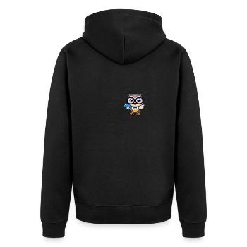 Eule mit Buch Bücher Lesen Nerd Nerdbrille - Unisex Premium Bio Zip Hoodie - Schwarz - Hinten - Nico (187cm)