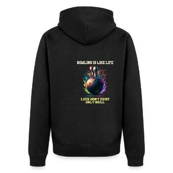 Bowling ist wie das Leben Glück gibt es nicht nur - Unisex Premium Bio Zip Hoodie - Schwarz - Hinten - Nico (187cm)