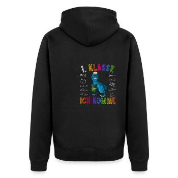 1. Klasse ich komme Grundschule Einschulung Dino - Unisex Premium Bio Zip Hoodie - Schwarz - Hinten - Nico (187cm)