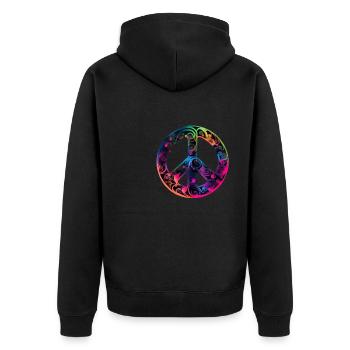 Hippie Festival Liebe Vintage Friedenszeichen - Unisex Premium Bio Zip Hoodie - Schwarz - Hinten - Nico (187cm)