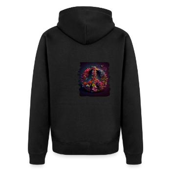 Hippie Festival Liebe Vintage Friedenszeichen - Unisex Premium Bio Zip Hoodie - Schwarz - Hinten - Nico (187cm)