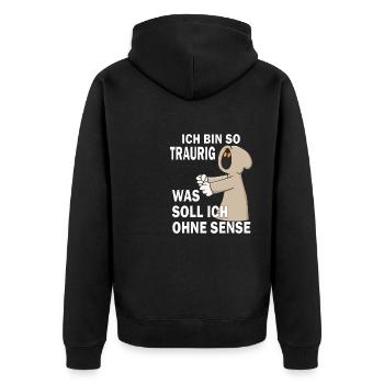 SENSENMANN OHNE SENSE - Unisex Premium Bio Zip Hoodie - Schwarz - Hinten - Nico (187cm)