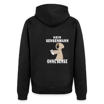 KEIN SENSENMANN OHNE SENSE - Unisex Premium Bio Zip Hoodie - Schwarz - Hinten - Nico (187cm)