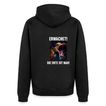 Erwachet Die Ente ist nah Duck Ente lustiges Enten - Unisex Premium Bio Zip Hoodie - Schwarz - Hinten - Nico (187cm)