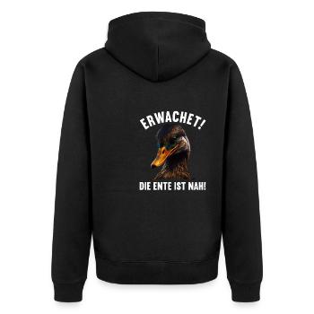 Erwachet Die Ente ist nah Duck Ente lustiges Enten - Unisex Premium Bio Zip Hoodie - Schwarz - Hinten - Nico (187cm)
