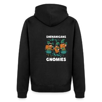 Shenanigans With My Gnomies St Patricks Cartoon - Unisex Premium Organic Zip Hoodie - black - Back - Nico (187cm)