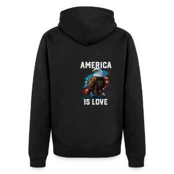 America Is Love American Bald Eagle 4th Of July - Unisex Premium Bio Zip Hoodie - Schwarz - Hinten - Nico (187cm)