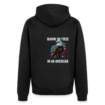 Damn I'm Free I'm An American Bald Eagle 4th Of - Unisex Premium Bio Zip Hoodie - Schwarz - Hinten - Nico (187cm)
