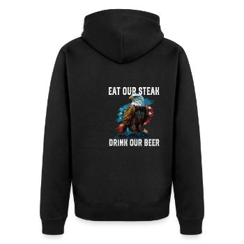 Eat Our Steak Drink Our Beer BBQ Lover American - Unisex Premium Organic Zip Hoodie - black - Back - Nico (187cm)