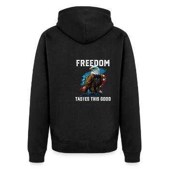 La liberté goûte à ce bon patriotisme patriotique - Veste à capuche bio Premium Unisexe - noir - Dos - Nico (187cm)