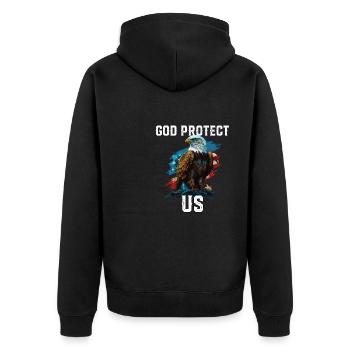 God Protect US American Bald Eagle Christian 4th - Unisex Premium Bio Zip Hoodie - Schwarz - Hinten - Nico (187cm)