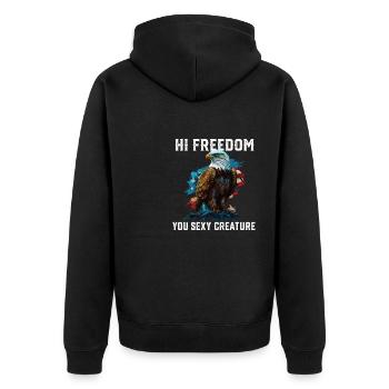 Hi Freedom You Sexy Creature American Bald Eagle - Unisex Premium Bio Zip Hoodie - Schwarz - Hinten - Nico (187cm)