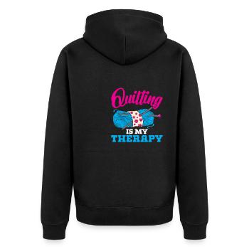 Quilting is my Therapy - Unisex Premium Organic Zip Hoodie - black - Back - Nico (187cm)