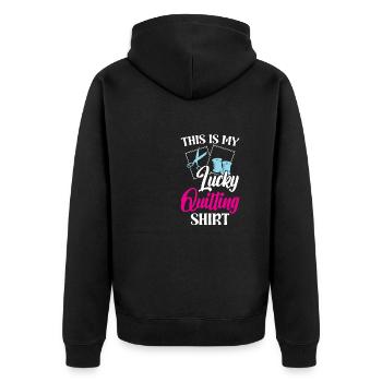 This is my lucky Quilting - Unisex Premium Organic Zip Hoodie - black - Back - Nico (187cm)