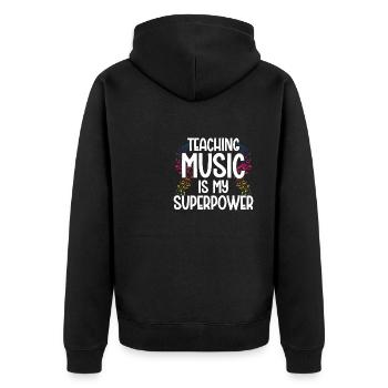 Teaching Music is my Superpower - Unisex Premium Bio Zip Hoodie - Schwarz - Hinten - Nico (187cm)