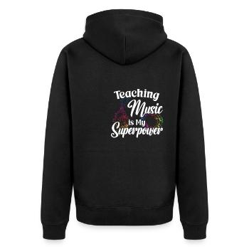 Teaching Music is my Superpower - Unisex Premium Bio Zip Hoodie - Schwarz - Hinten - Nico (187cm)