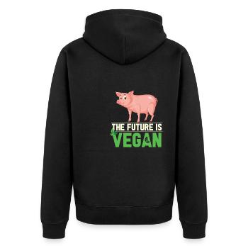Vegan Fleischlos Tierlieb & Veganer - Unisex Premium Bio Zip Hoodie - Schwarz - Hinten - Nico (187cm)