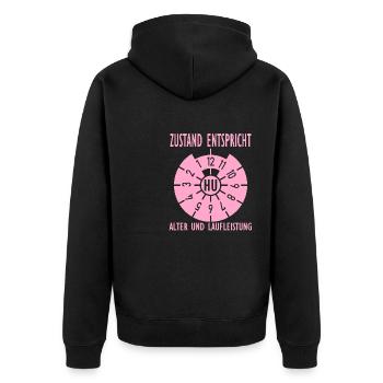 HU - Zustand entspricht Alter und Laufleistung - Unisex Premium Bio Zip Hoodie - Schwarz - Hinten - Nico (187cm)