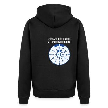 HU - Zustand entspricht Alter und Laufleistung - Unisex Premium Bio Zip Hoodie - Schwarz - Hinten - Nico (187cm)