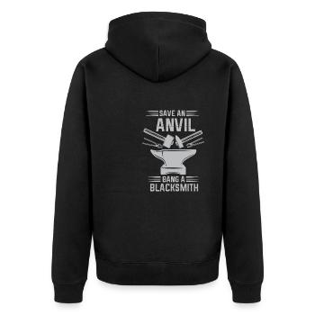 Lustiger Schmied Spruch & Schmieden - Unisex Premium Bio Zip Hoodie - Schwarz - Hinten - Nico (187cm)