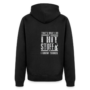 Lustiger Schmied Spruch & Schmieden - Unisex Premium Bio Zip Hoodie - Schwarz - Hinten - Nico (187cm)