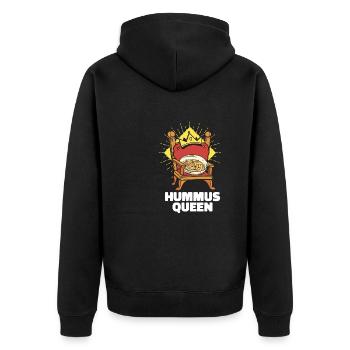 Funny Hummus Chickpeas Queen - Unisex Premium Organic Zip Hoodie - black - Back - Nico (187cm)