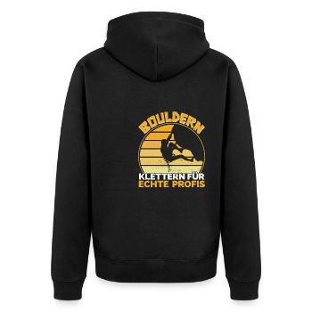 Bouldern Boulderer Klettern für echte Profis - Unisex Premium Bio Zip Hoodie - Schwarz - Hinten - Nico (187cm)