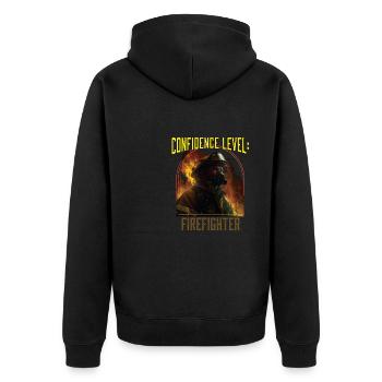 Confidence Level: Firefighter Best Fireman Ever - Unisex Premium Bio Zip Hoodie - Schwarz - Hinten - Nico (187cm)
