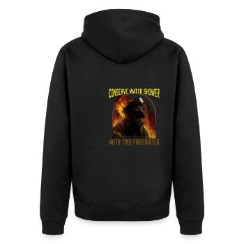 Conserve Water Shower With This Firefighter - Unisex Premium Organic Zip Hoodie - black - Back - Nico (187cm)