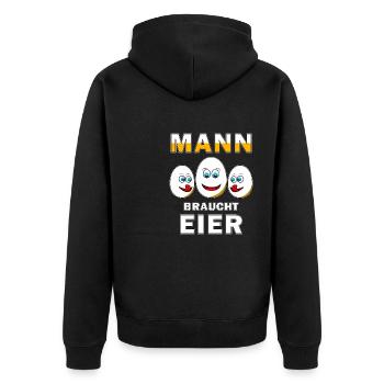 MANN BRAUCHT EIER - Unisex Premium Bio Zip Hoodie - Schwarz - Hinten - Nico (187cm)