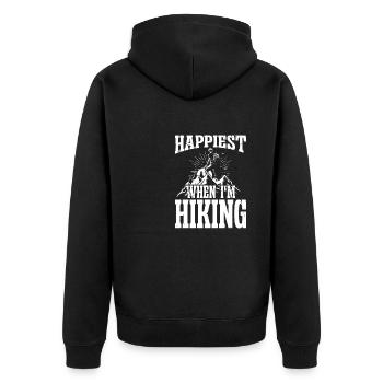 Happiest when i'm Hiking - Unisex Premium Bio Zip Hoodie - Schwarz - Hinten - Nico (187cm)