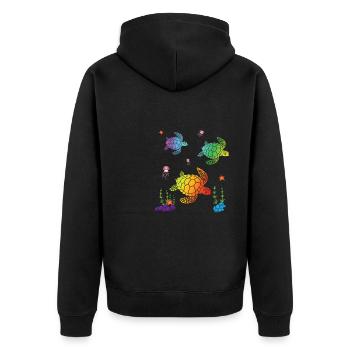 BUNTE MEERESSCHILDKRÖTEN - Unisex Premium Bio Zip Hoodie - Schwarz - Hinten - Nico (187cm)