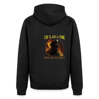 Fire Is Just A Thing People Are The Priority - Unisex Premium Bio Zip Hoodie - Schwarz - Hinten - Nico (187cm)