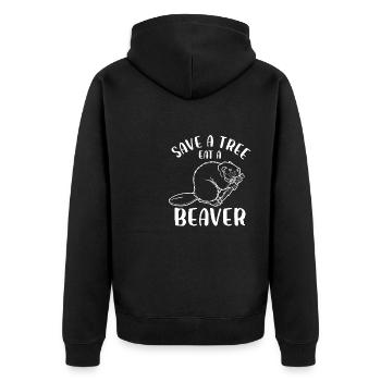 Save a Tree Eat a Beaver - Unisex Premium Organic Zip Hoodie - black - Back - Nico (187cm)