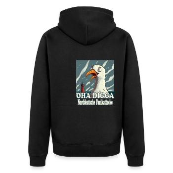 OHA Norddeutsche Panikattacke Friesisch Nordsee - Unisex Premium Bio Zip Hoodie - Schwarz - Hinten - Nico (187cm)