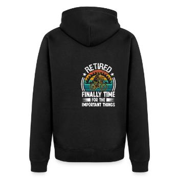 Retired finally Time for the important - Unisex Premium Organic Zip Hoodie - black - Back - Nico (187cm)