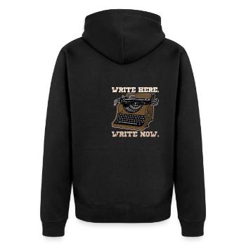 Author Bücher Schriftsteller Schreibmaschine - Unisex Premium Bio Zip Hoodie - Schwarz - Hinten - Nico (187cm)