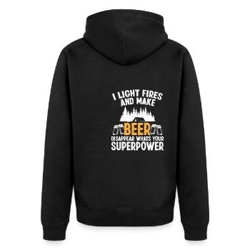 I light Fires and make Beer disappear - Unisex Premium Organic Zip Hoodie - black - Back - Nico (187cm)