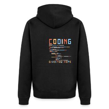 Lustiger Informatiker Spruch, Informatik - Unisex Premium Bio Zip Hoodie - Schwarz - Hinten - Nico (187cm)