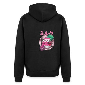 Erdbeeren Milkshake Japan Macaroon Spruch - Unisex Premium Bio Zip Hoodie - Schwarz - Hinten - Nico (187cm)