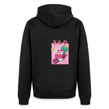 Kawaii Makronen Milkshake Japana Erdbeere - Unisex Premium Bio Zip Hoodie - Schwarz - Hinten - Nico (187cm)